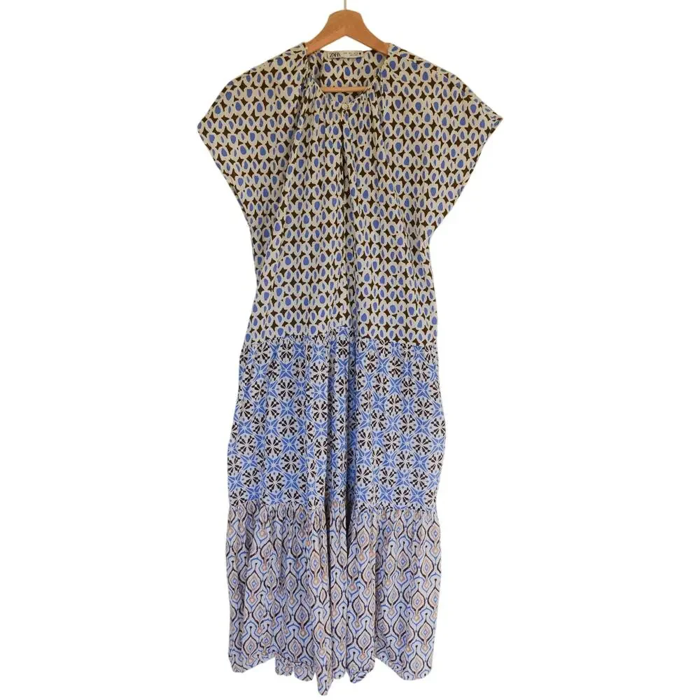 Zara Cotton Printed Tiered Sundress Size Small - Picture 3 of 8
